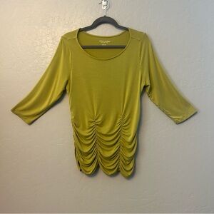 Soft Surroundings rachel ruched jersey knit top in green chartreuse color large